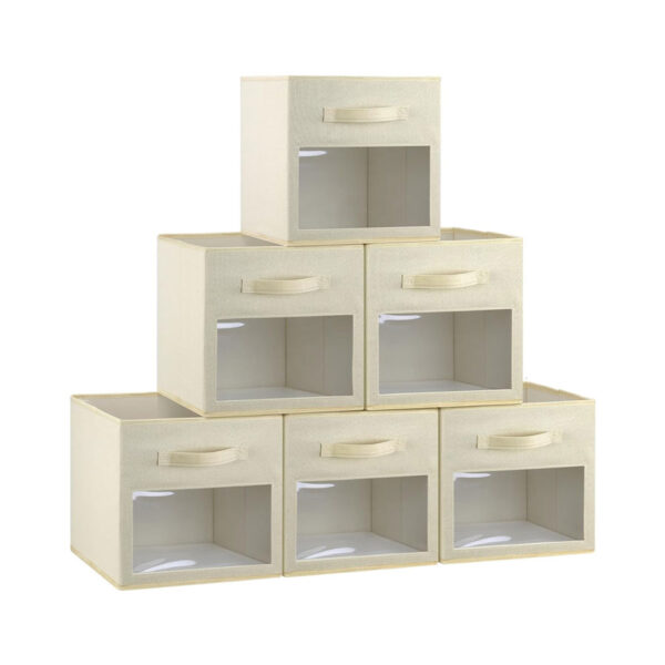 13x13x13 Storage Bins with Clear Window, 6 Pack Cube Storage Bins with Handle