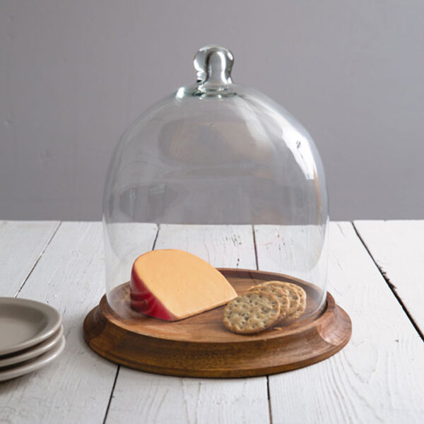 CTW Home Collection Medium Glass Bell Shaped Cloche with Wood Base