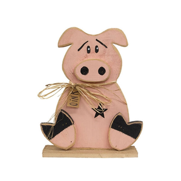 CWI Gifts Rustic Wood Sitting "Oink" Pig on Base