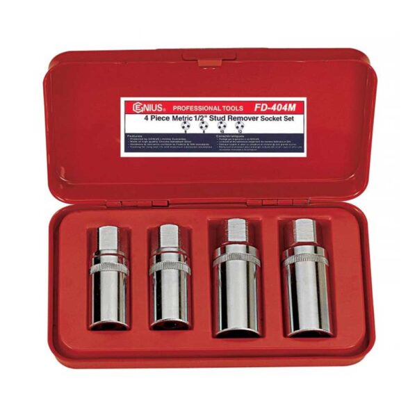 Genius Tools 4 Piece 1/2 Dr. Metric Stud Remover Socket Set