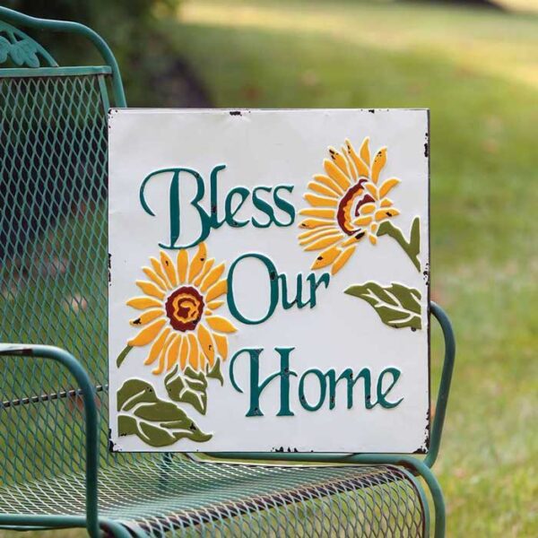 "Bless Our Home" Vintage Metal Wall Plaque - Image 2