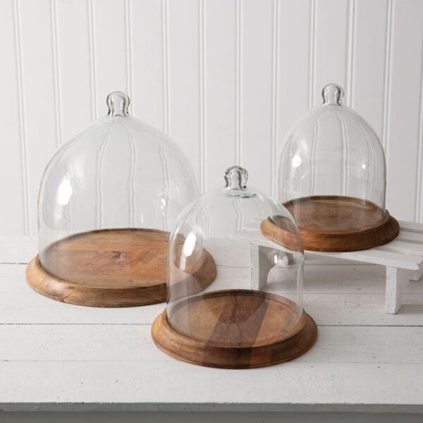 CTW Home Collection Medium Glass Bell Shaped Cloche with Wood Base - Image 3