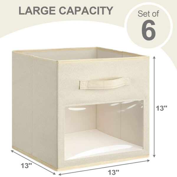 13x13x13 Storage Bins with Clear Window, 6 Pack Cube Storage Bins with Handle - Image 3