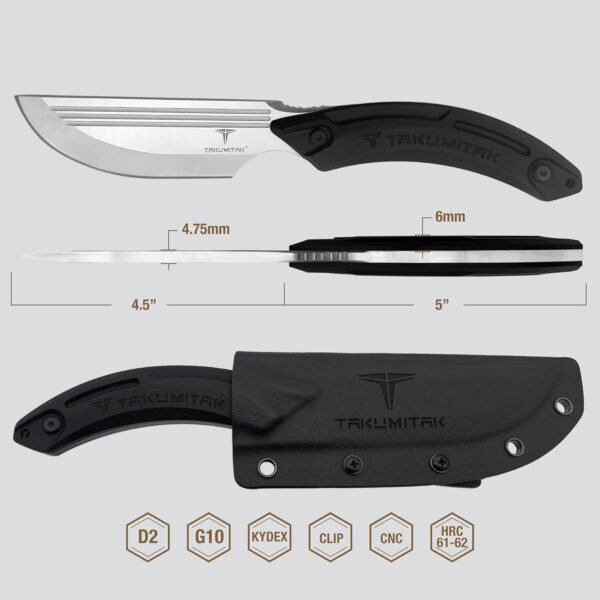 Tactical Knife TKF207SL - D2 Straight Back Blade, G10 Handle, Kydex Sheath, MOLLE Clip - Image 2