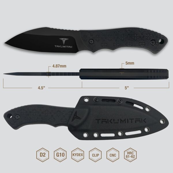 Hunting Knife TKF206BK - D2 Fixed Blade, G10 Handle, Kydex Sheath, MOLLE Clip - Image 2