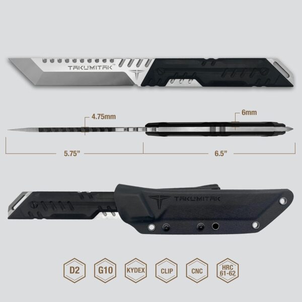 Tactical Knife TKF216SL - D2 Tanto Blade, G10 Handle, Kydex Sheath, MOLLE Clip - Image 3