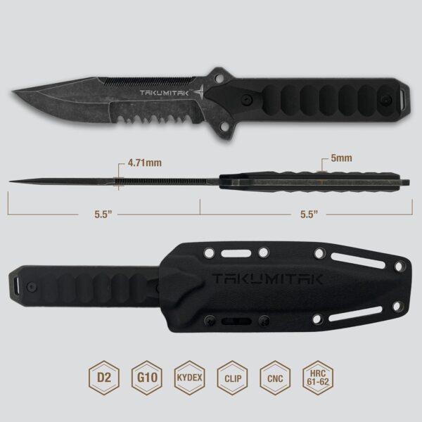 Tactical Knife TKF213SW - D2 Drop Point Blade, G10 Handle, Kydex Sheath, MOLLE Clip - Image 2