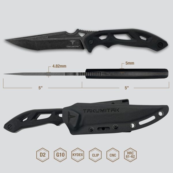 Hunting Knife TKF209SW - D2 Fixed Blade, G10 Handle, Kydex Sheath, MOLLE Clip - Image 2