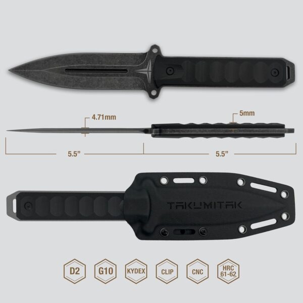 Tactical Knife TKF214SW - D2 Spear Point Blade, G10 Handle, Kydex Sheath, MOLLE Clip - Image 2