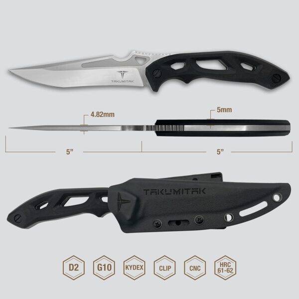 Hunting Knife TKF209SL - D2 Fixed Blade, G10 Handle, Kydex Sheath, MOLLE Clip - Image 2