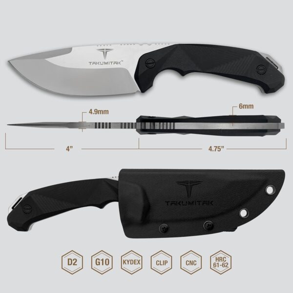 Tactical Knife TKF212SL - D2 Drop Point Blade, G10 Handle, Kydex Sheath, MOLLE Clip - Image 3