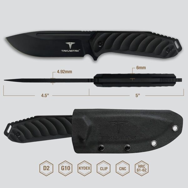 Hunting Knife TKF208BK - D2 Fixed Blade, G10 Handle, Kydex Sheath, MOLLE Clip - Image 3