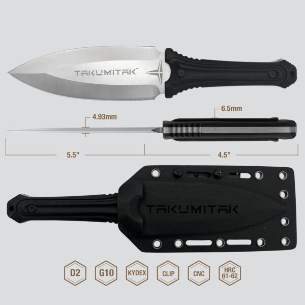 Tactical Knife TKF203SL - D2 Spear Point Blade, G10 Handle, Kydex Sheath, MOLLE Clip - Image 3