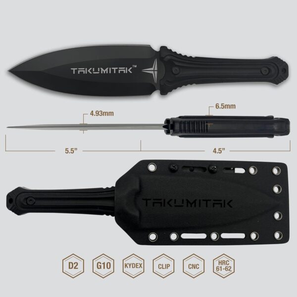 Tactical Knife TKF203BK - D2 Spear Point Blade, G10 Handle, Kydex Sheath, MOLLE Clip - Image 2